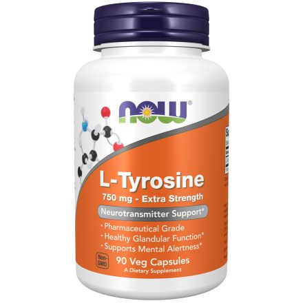 NOW L-Tyrosine, Extra Strength, 750 mg, 90 db Veg Capsules