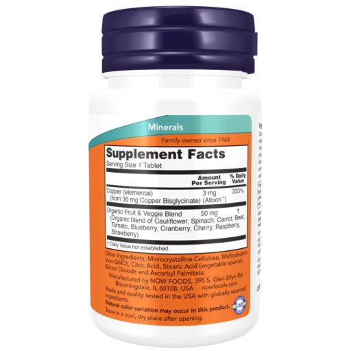 Now Foods Copper Glycinate (Réz-biszglicinát) 3mg 120 tabletta 