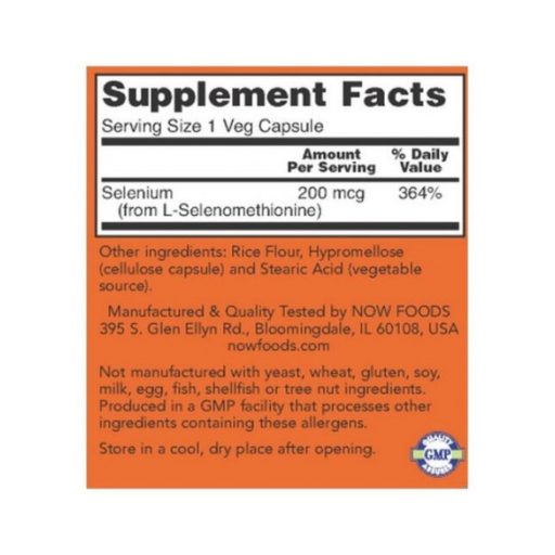 Now Foods Selenium 200 mcg 90 vegkapszula