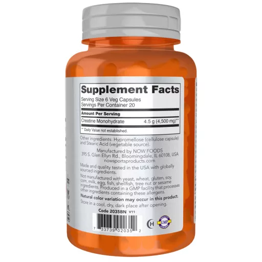 Now Foods Creatine Monohydrate 750 mg Kreatin 120 db vegán kapszula